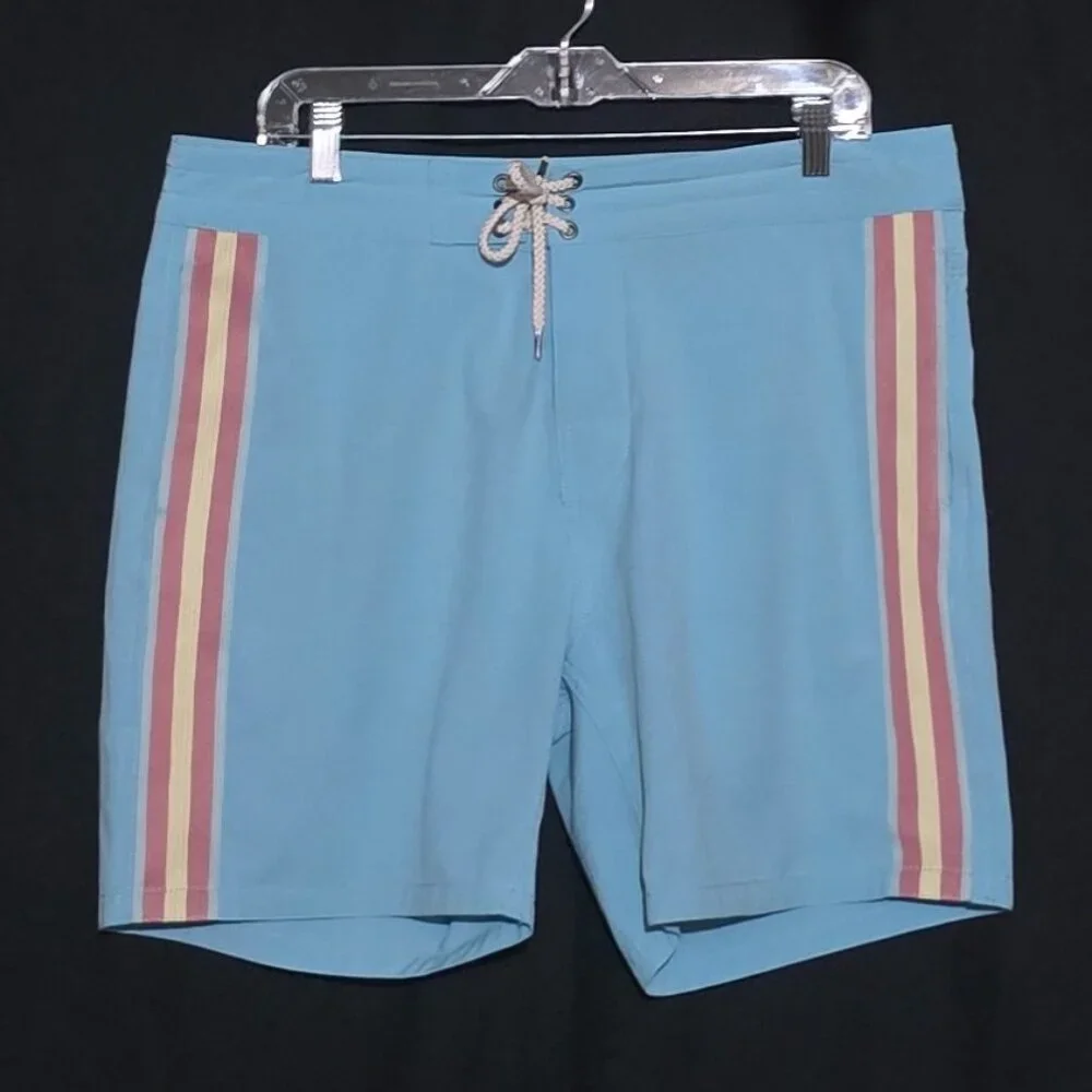 Faherty Men's Biarritz Pocketed Board Shorts - Blue Horizon Stripe - Sz 34*